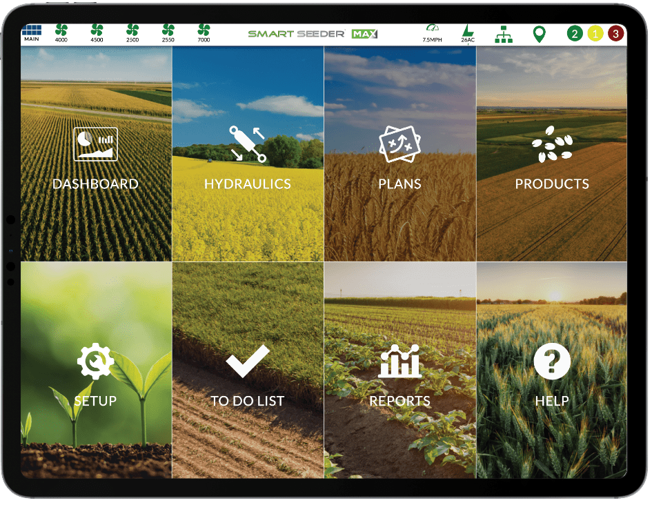 SeedSync™ home dashboard — eight-tile interface